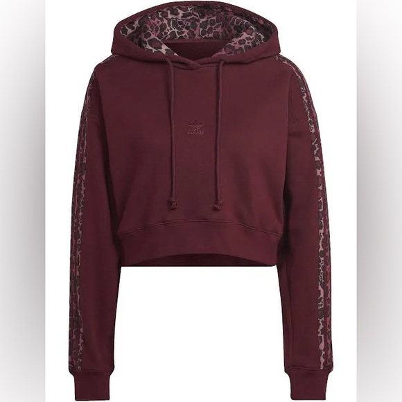 Adidas Burgundy Cheetah Print Crop Hoodie S - Picture 1 of 7